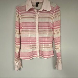 Ashley White & Pink Plaid 100% Cotton, Button Down Shirt, XS